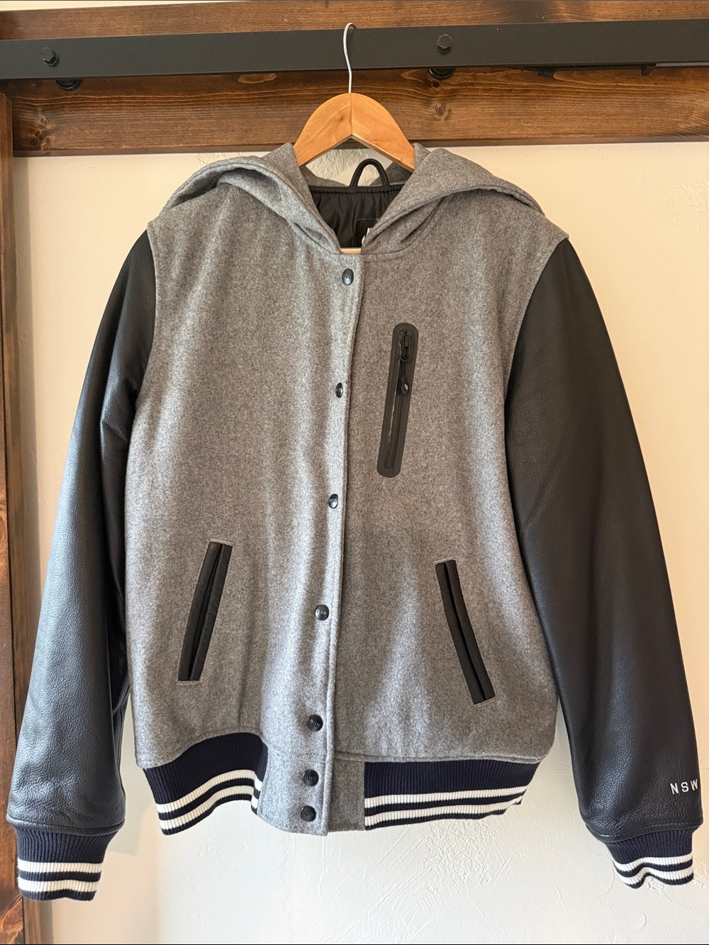 2010-2011 Nike Grey Body Black Sleeve Hooded Varsity Jacket